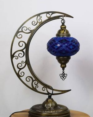Mavi Osmanlı Abajur Hilal Mozaik LAmba