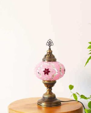 Pembe Renkli Osmanlı Masaüstü Mozaik Lamba