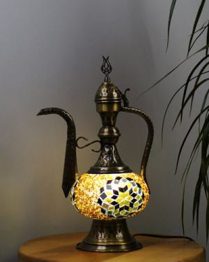 Kahverengi Motifli İbrik Mozaik Lamba
