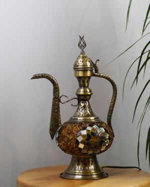 Kahverengi Motifli İbrik Mozaik Lamba