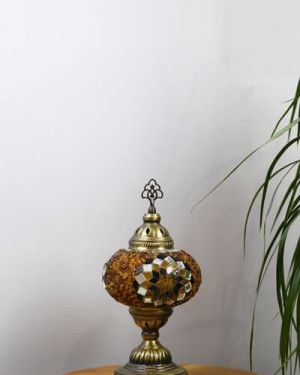 Kahverengi Motifli Otantik Masaüstü Mozaik Lamba