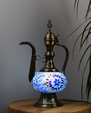 Mavi Motifli Osmanlı İbrik Mozaik Lamba
