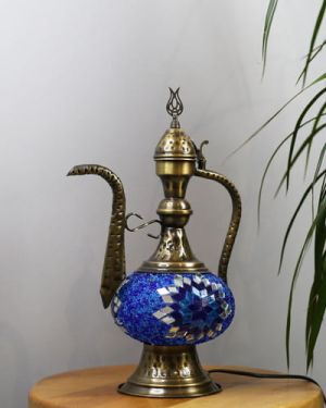 Mavi Motifli Osmanlı İbrik Mozaik Lamba