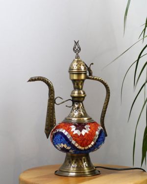 Turuncu Mavi Motifli Osmanlı İbrik Mozaik Lamba