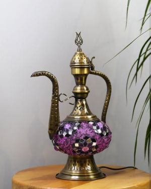 Mor Çiçek Motifli Osmanlı İbrik Mozaik Lamba